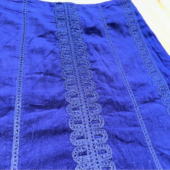 Boden Women's Corduroy Lace Embroidered A Line Mini Skirt Blue 8 Boho Crochet - Picture 2 of 7